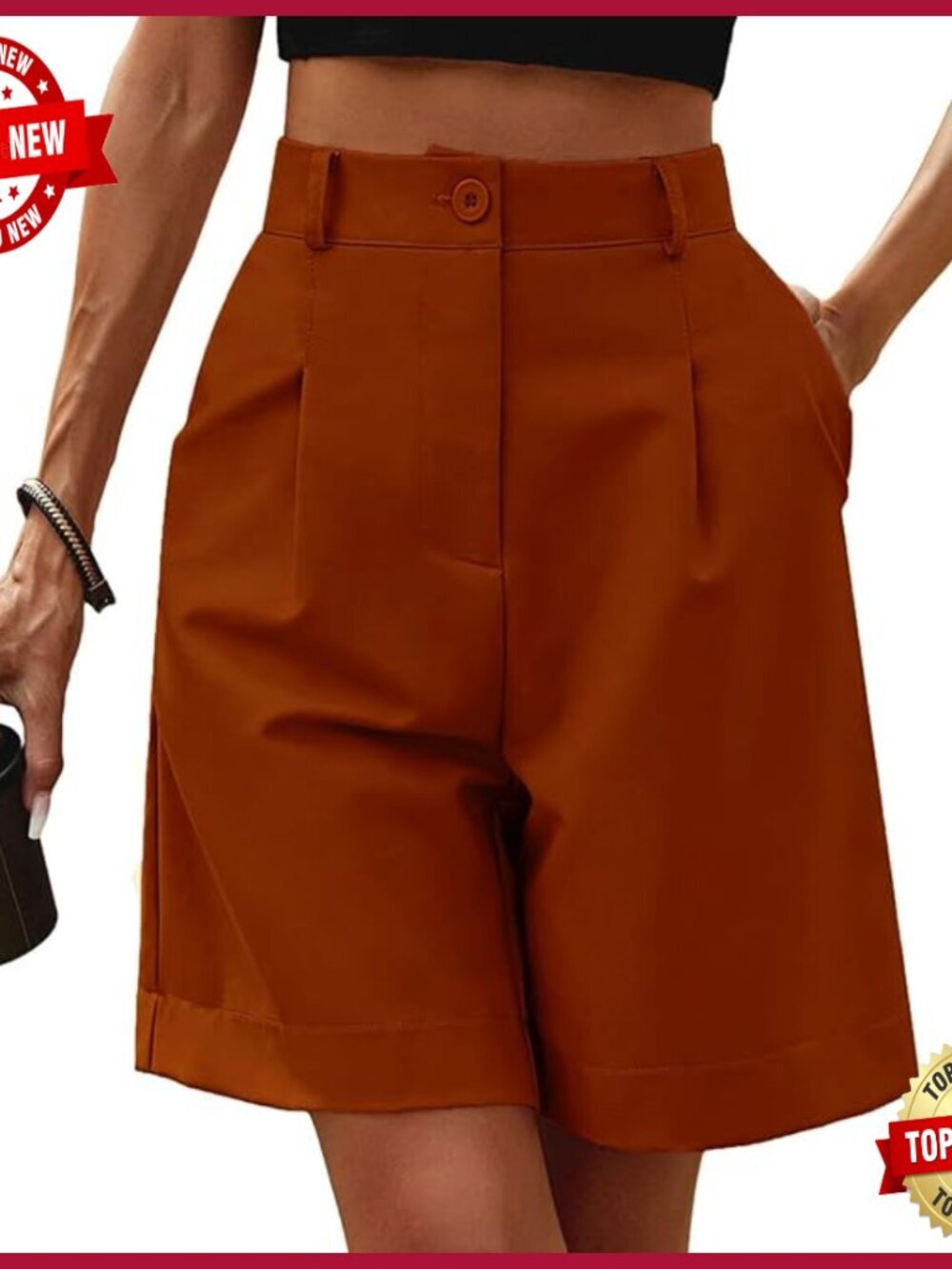 Womens Casual Bermuda Shorts Elastic Waist Wide Leg Knee Length Summer Shorts